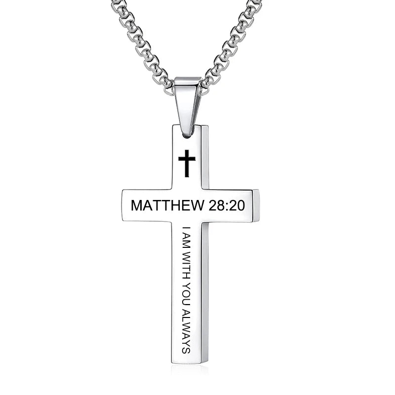 Bible Verse Cross Pendant Necklace — Stainless Steel Christian Scripture Jewelry (Unisex)