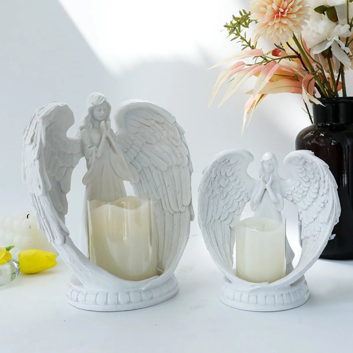 Guardian Angel Prayer Tealight Holder — White Faith Altar Decor
