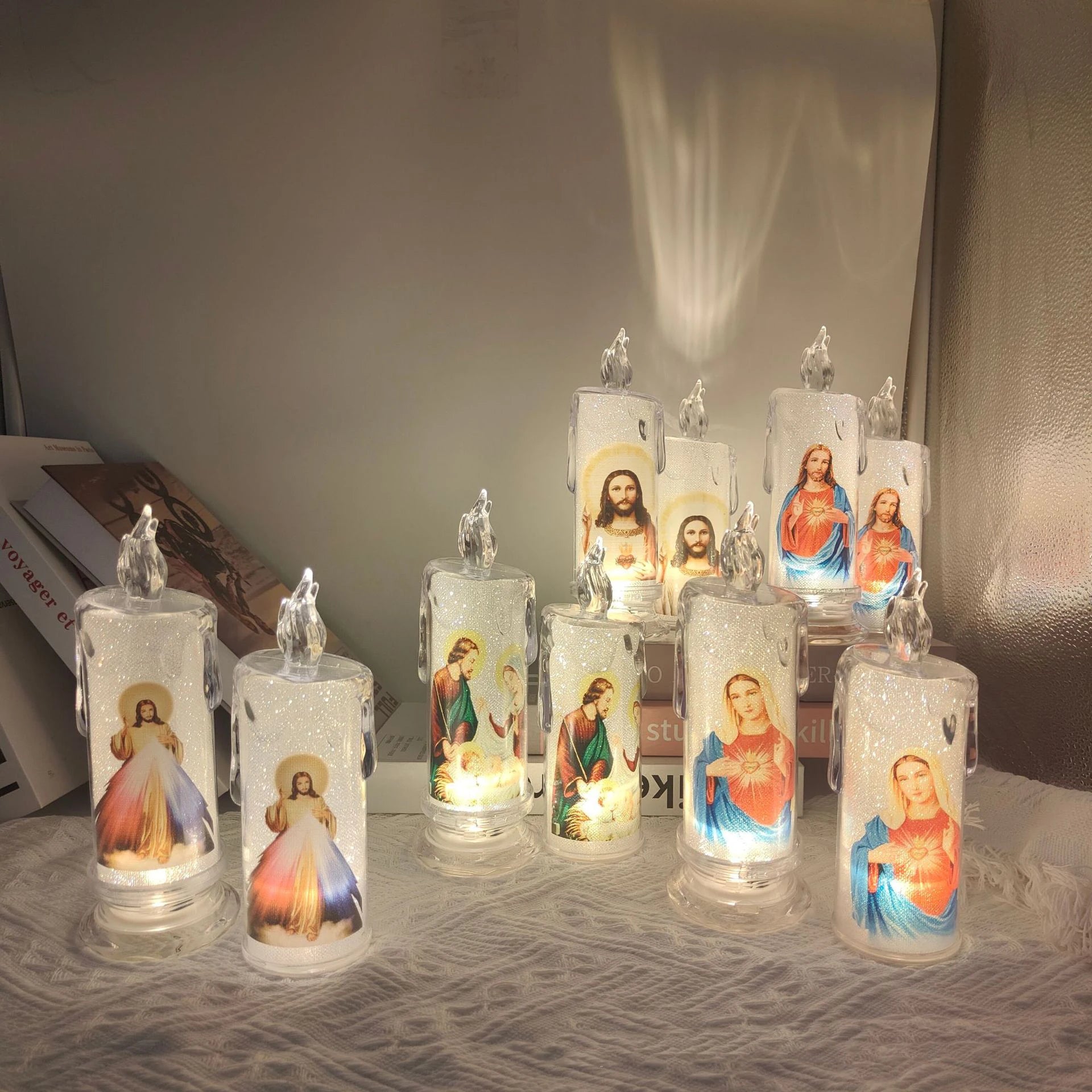 LED Prayer Candle — Jesus & Virgin Mary Flameless Church Light