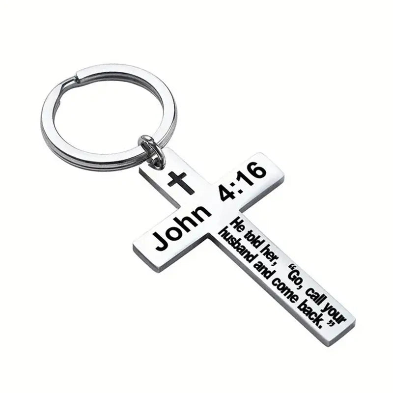 Bible Verse Cross Keychain — Stainless Steel Christian Prayer & Psalm Gift