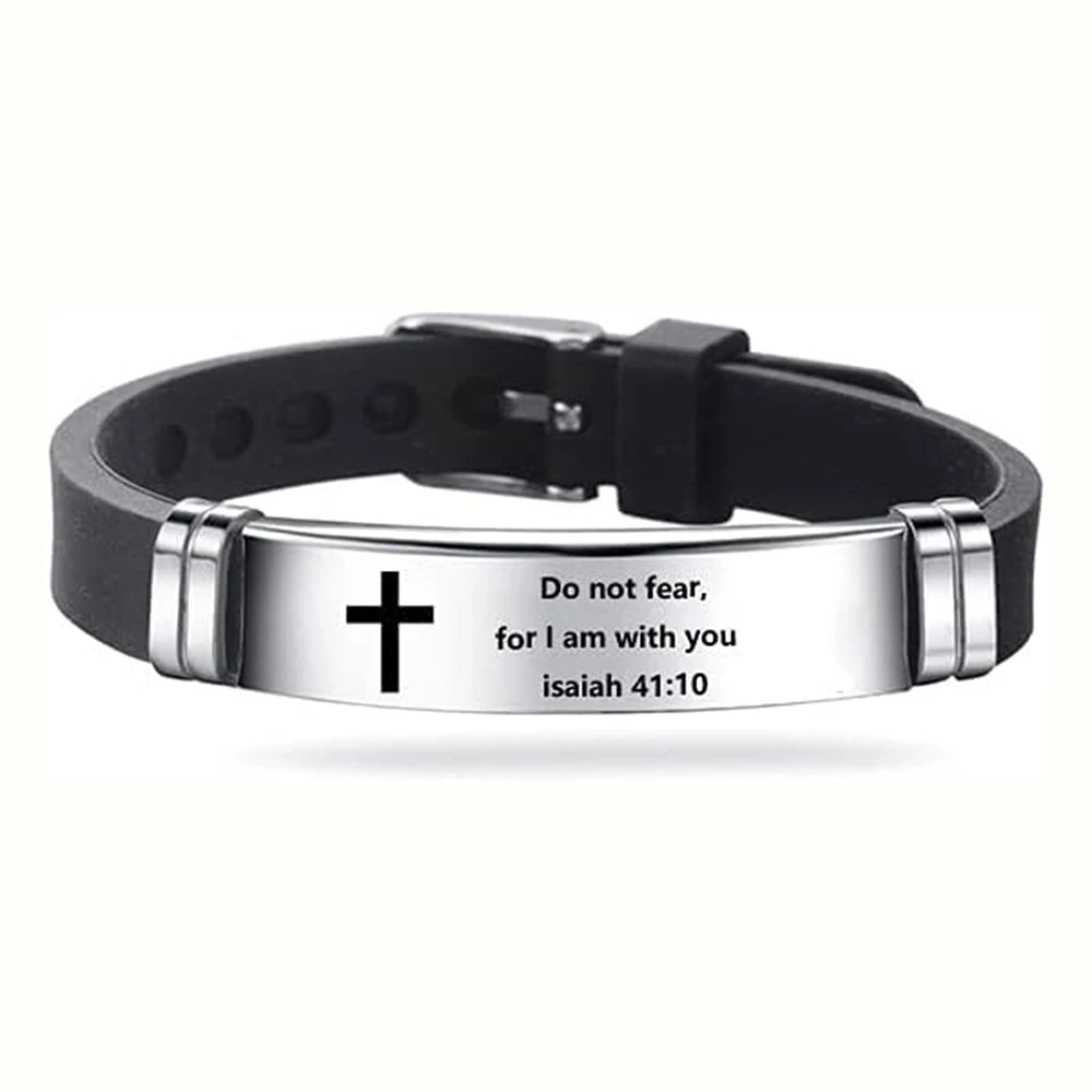 “Love Never Fails” Silicone Bible Bracelet — Adjustable Christian Faith Wristband