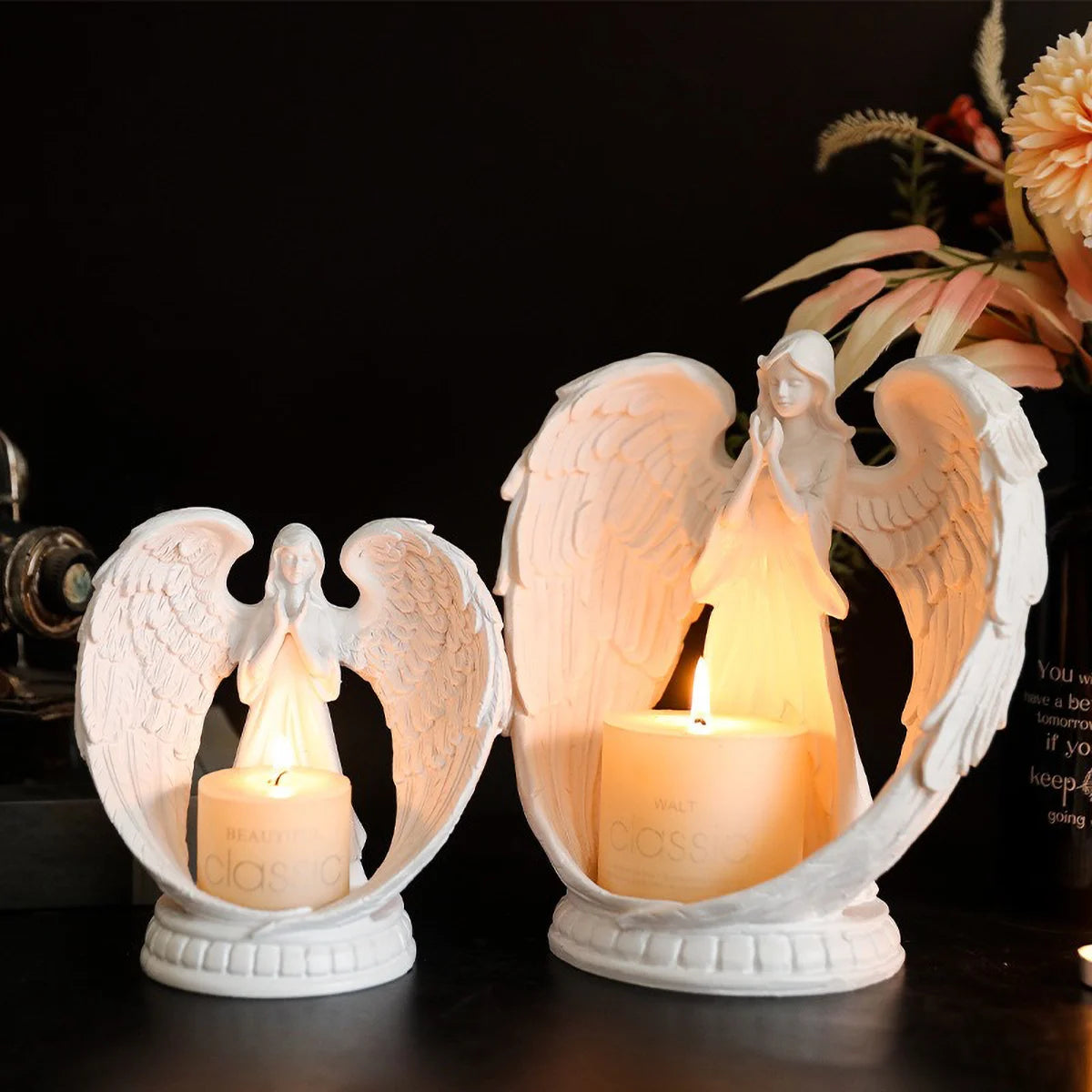 Guardian Angel Prayer Tealight Holder — White Faith Altar Decor
