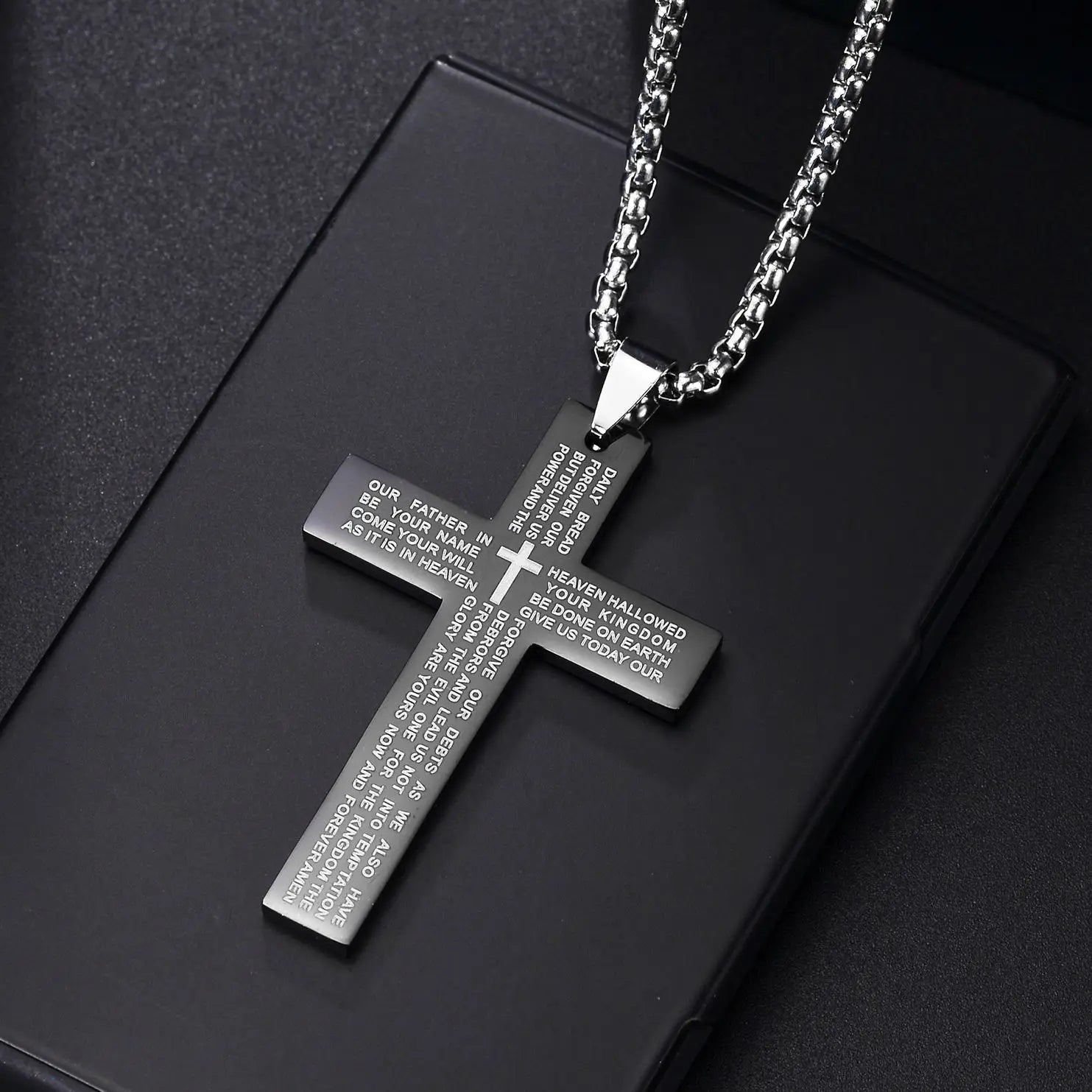 Blue Jesus Cross Necklace — Stainless Steel Christian Faith Pendant (Unisex)