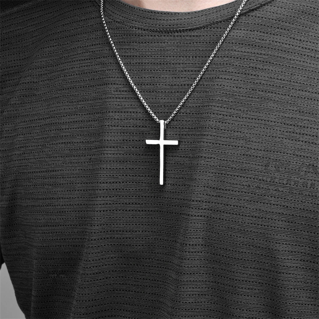 Minimalist Stainless Steel Cross Pendant Necklace — Unisex Christian Prayer Jewelry