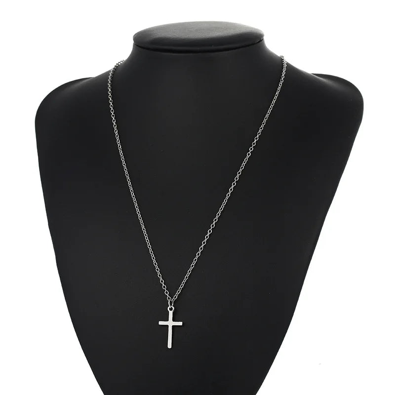 Simple Jesus Cross Necklace — Silver-Tone Christian Pendant for Men & Women