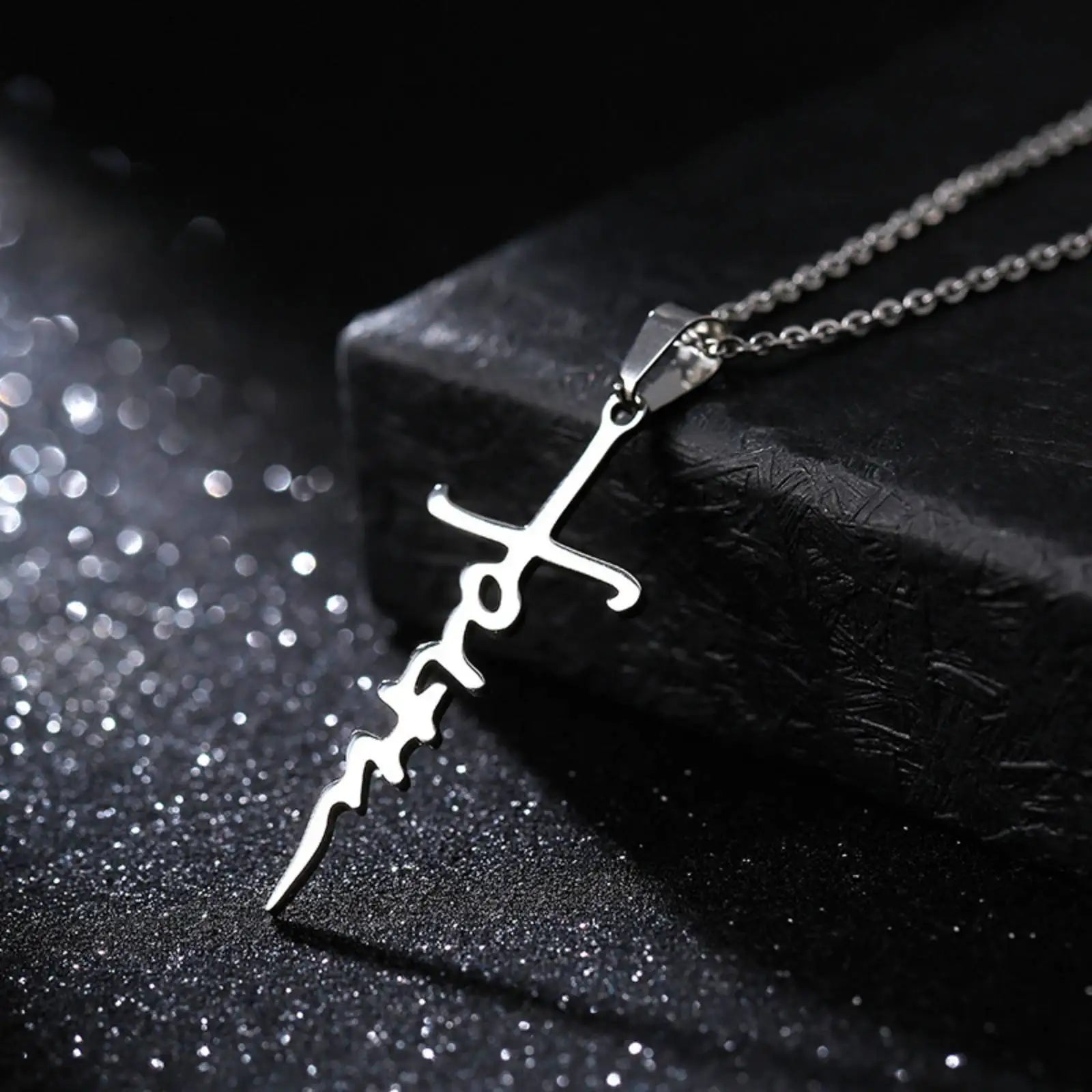 Faith Letter Cross Pendant Necklace — Stainless Steel Christian Jewelry (Unisex)