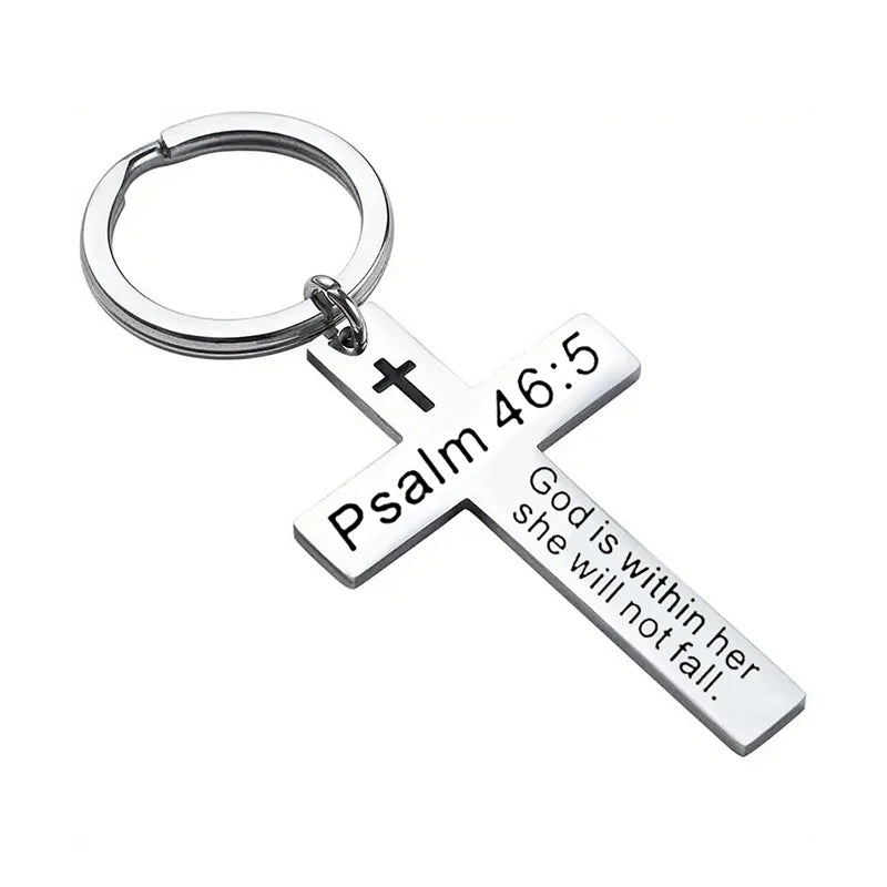 Bible Verse Cross Keychain — Stainless Steel Christian Prayer & Psalm Gift