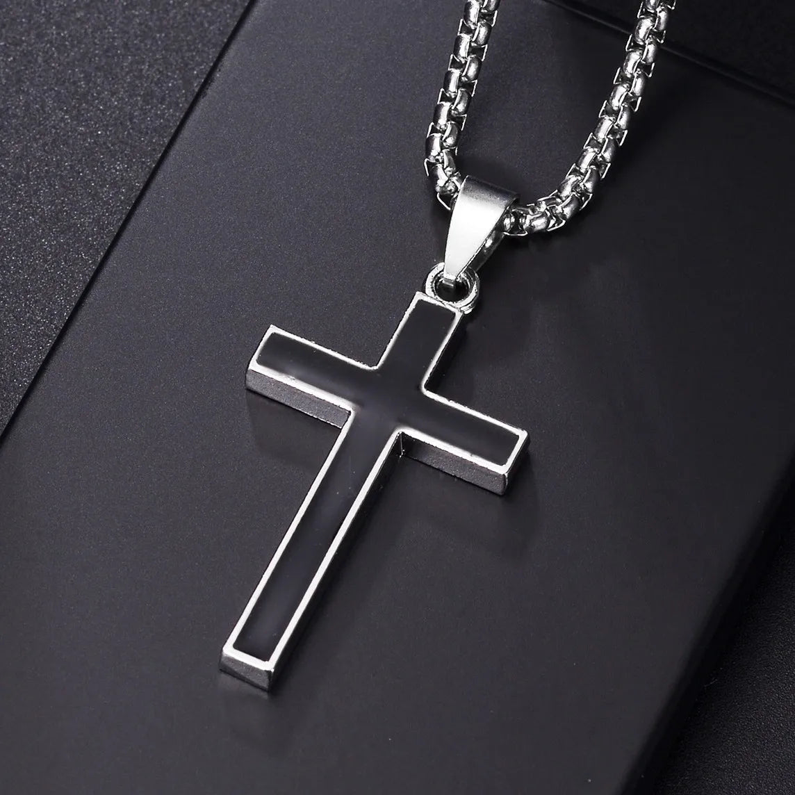 Blue Jesus Cross Necklace — Stainless Steel Christian Faith Pendant (Unisex)