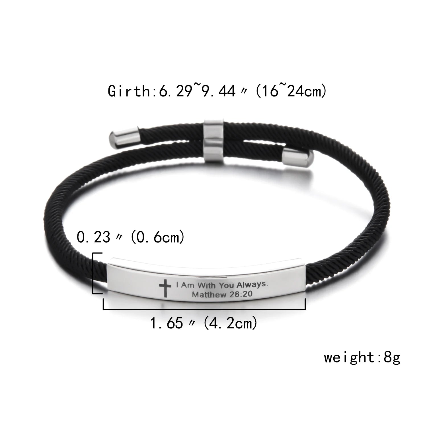 Jesus Scripture Bracelet — Stainless Steel Christian Bible Verse Rope Bracelet (Unisex)