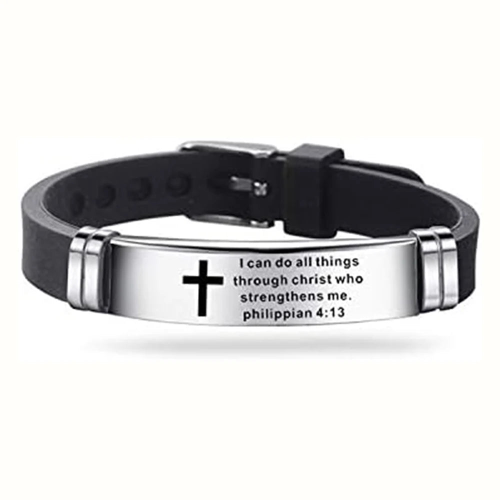 “Love Never Fails” Silicone Bible Bracelet — Adjustable Christian Faith Wristband