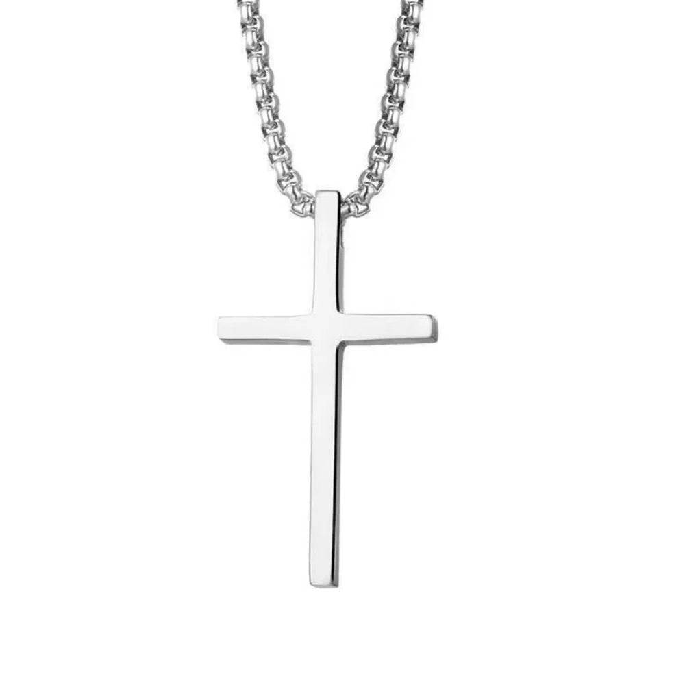 Virgin Mary & Jesus Cross Necklace — Minimal Christian Pendant Chain (60–70cm)