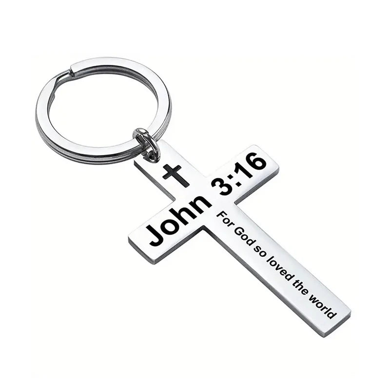 Bible Verse Cross Keychain — Stainless Steel Christian Prayer & Psalm Gift