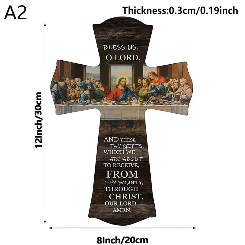 Bread of Life Last Supper Wooden Cross Wall Art — Christian Scripture Home Décor Plaque